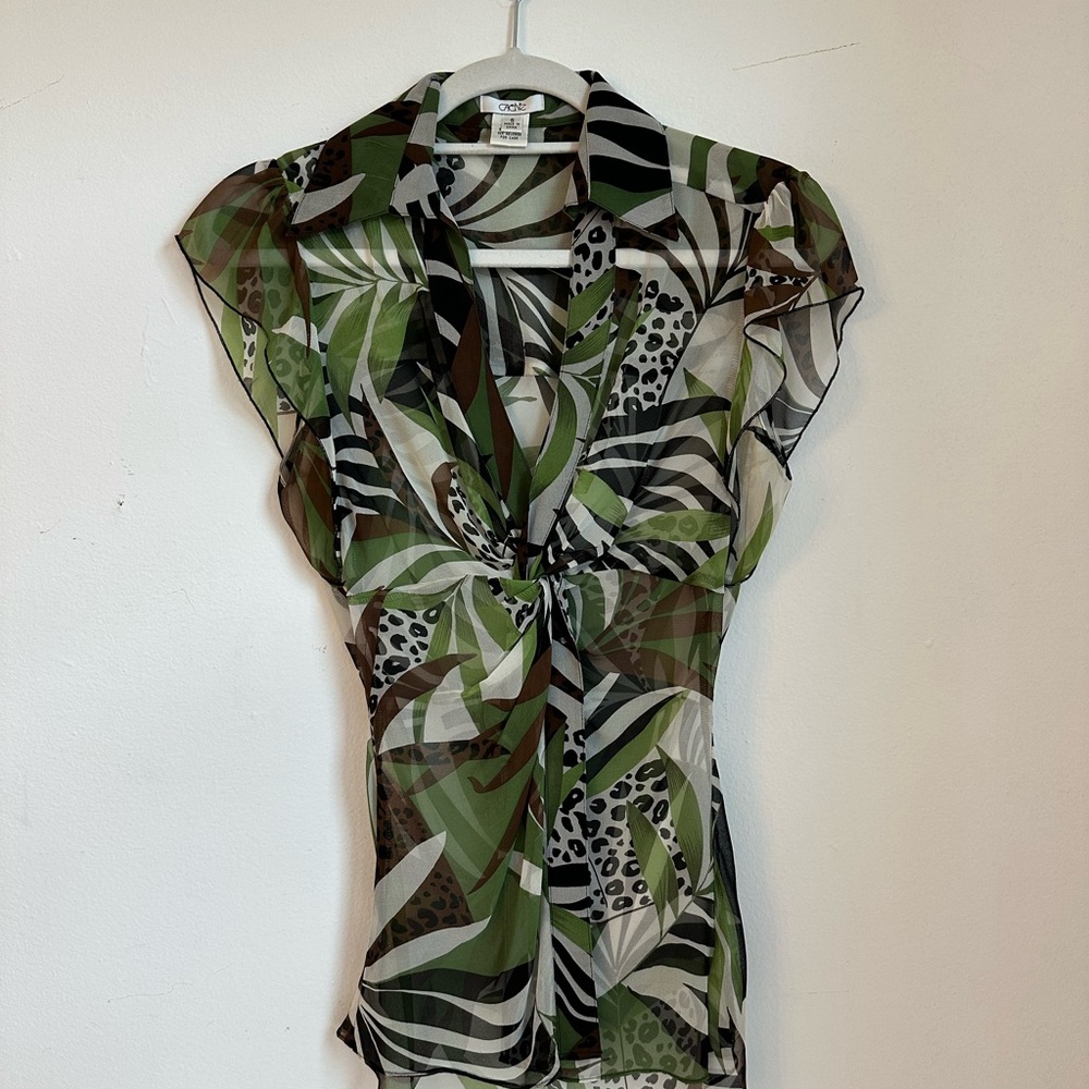 Vintage Cache Sheer Zebra Print Top, Size: Small
